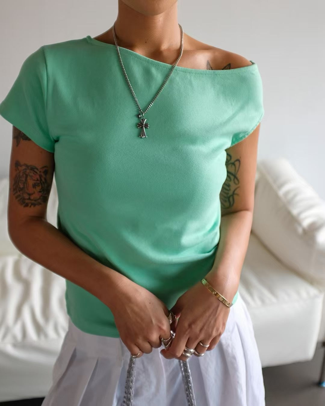111509 Asymmetrical Off Shoulder Top