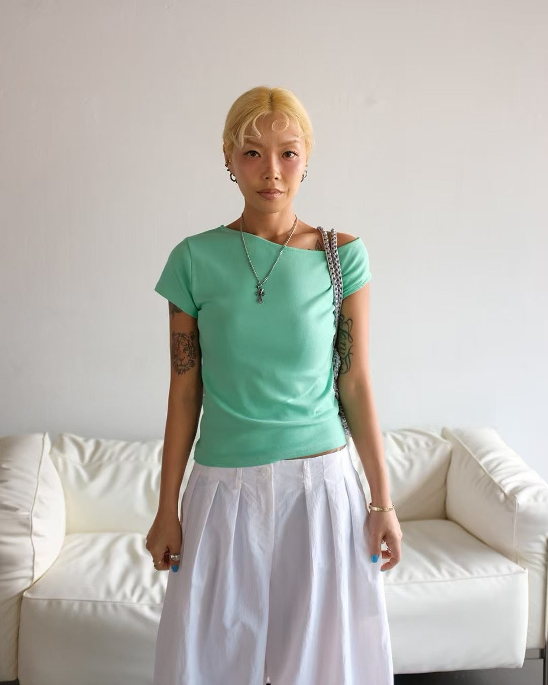 111509 Asymmetrical Off Shoulder Top
