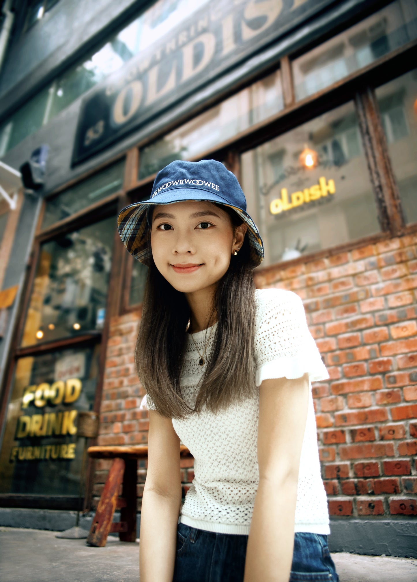 2-Sided Bucket Hat - Yellow Navy Joyful Checkered
