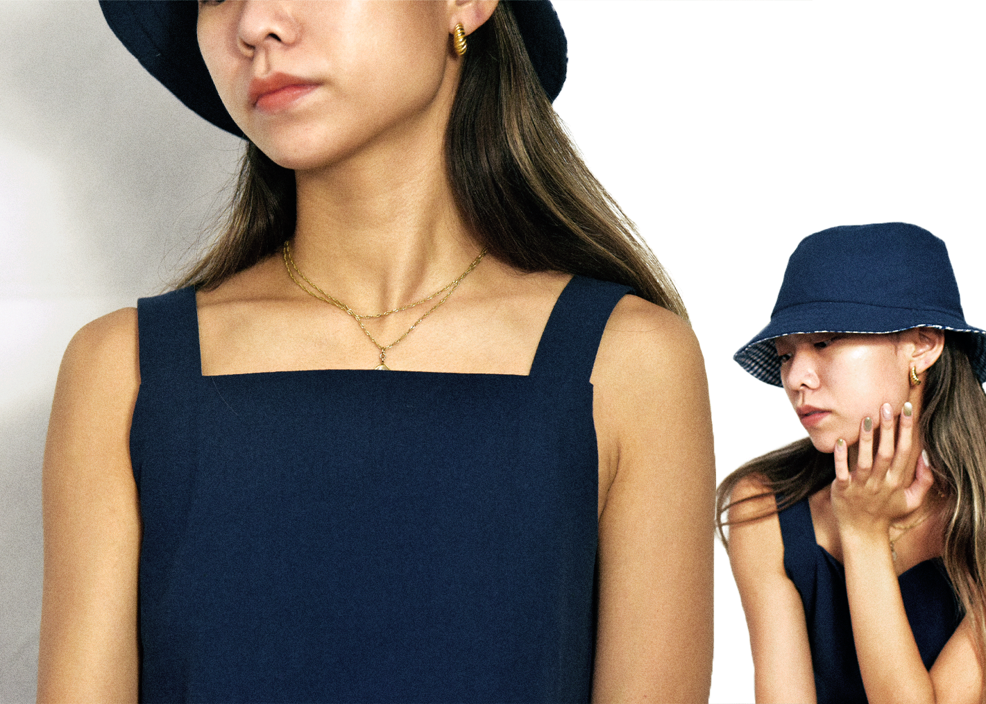 2-Sided Bucket Hat - Navy Gingham