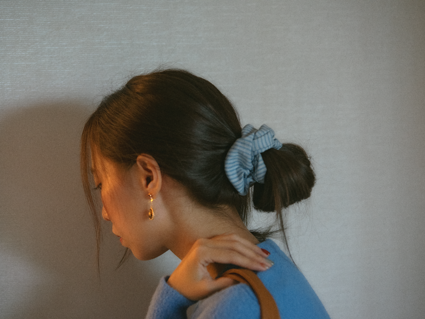 Striped Light Blue Scrunchie