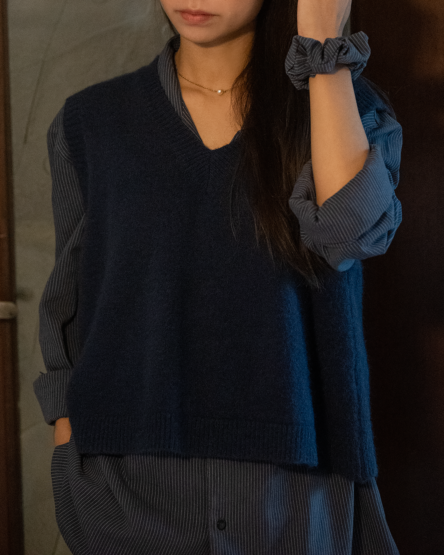 Striped Navy Scrunchie