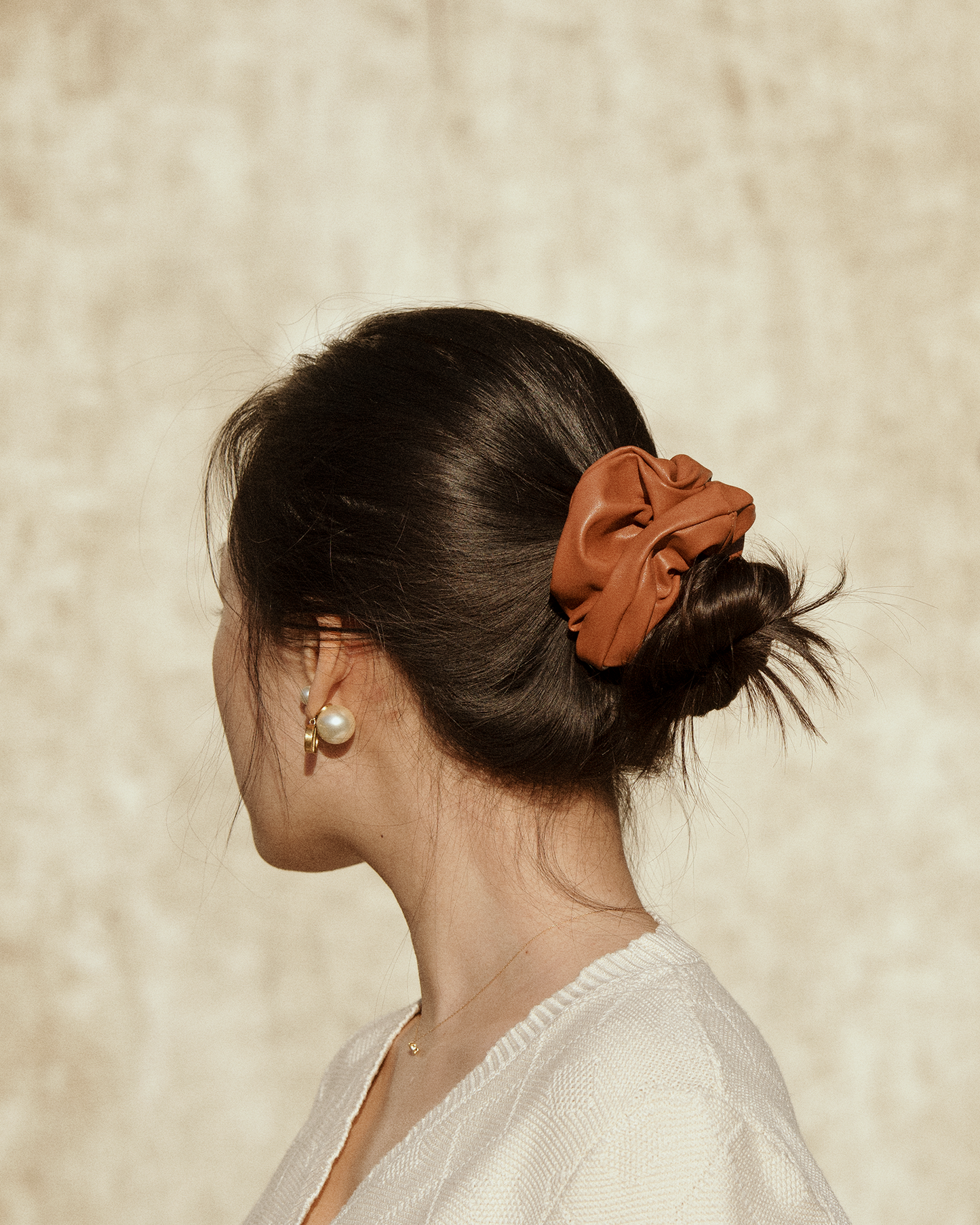 PU Leather Brown Scrunchie