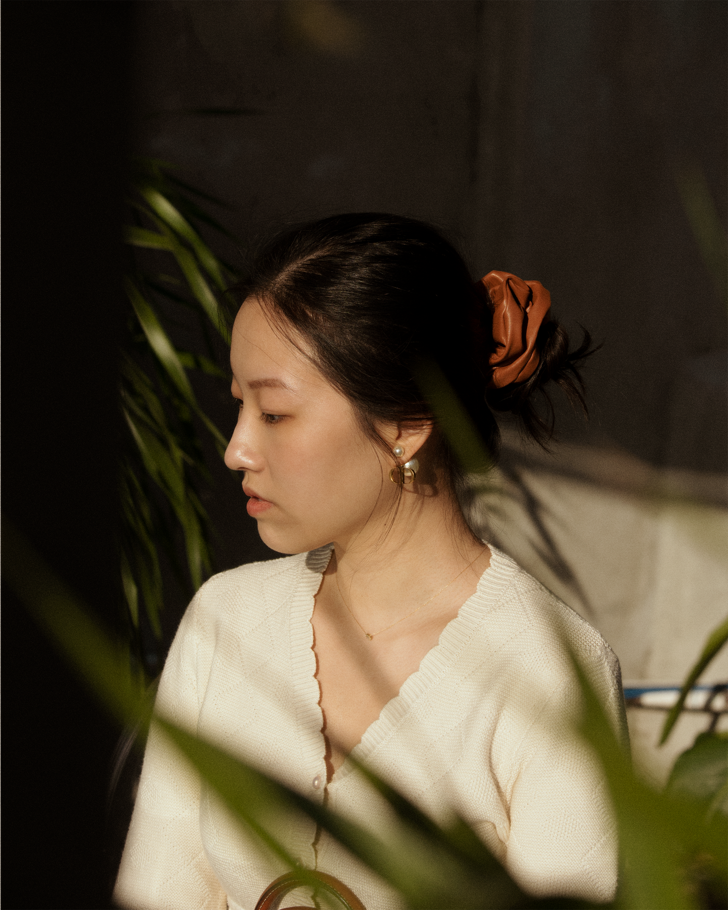 PU Leather Brown Scrunchie