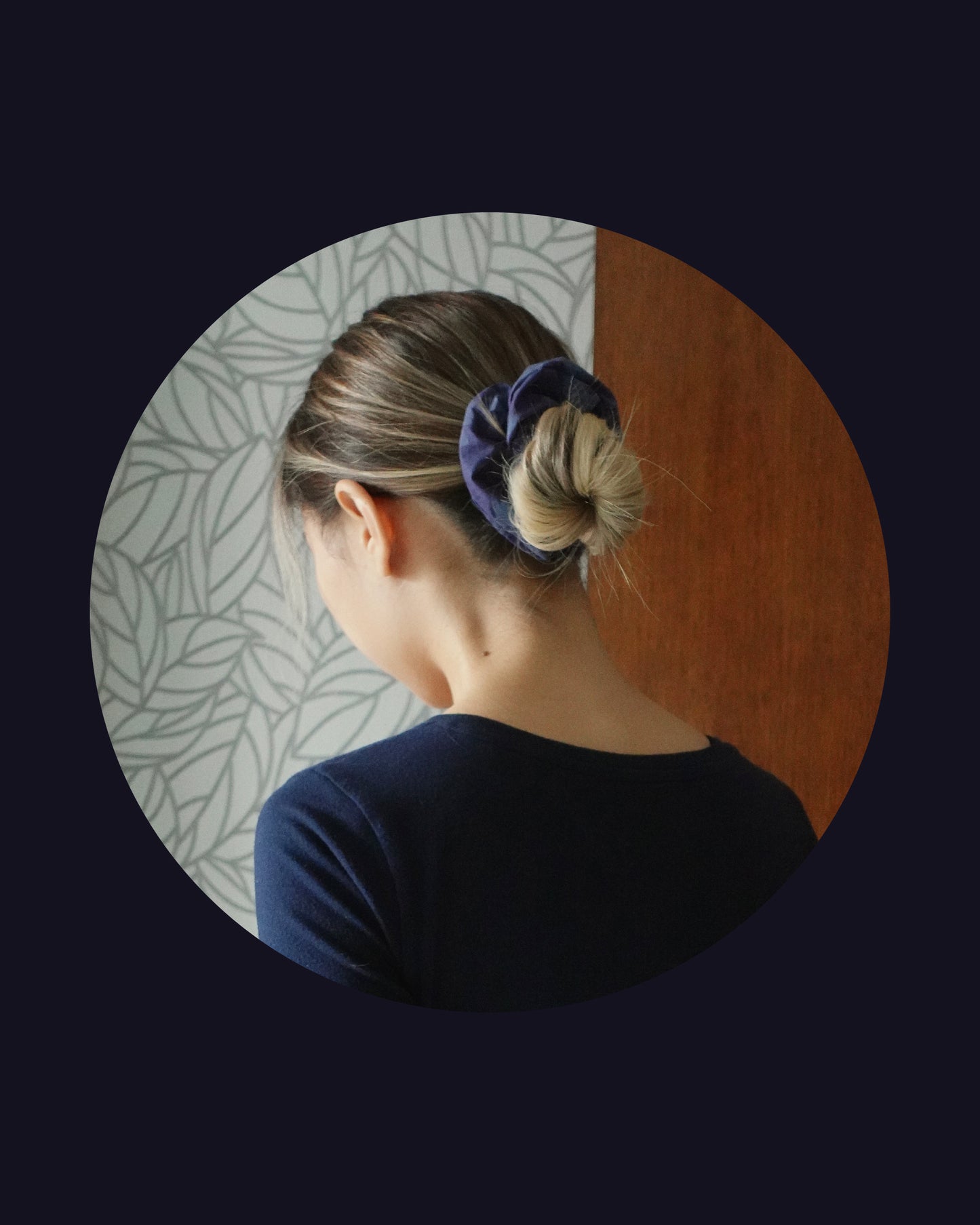 Navy Tone-on-tone Floral Scrunchie
