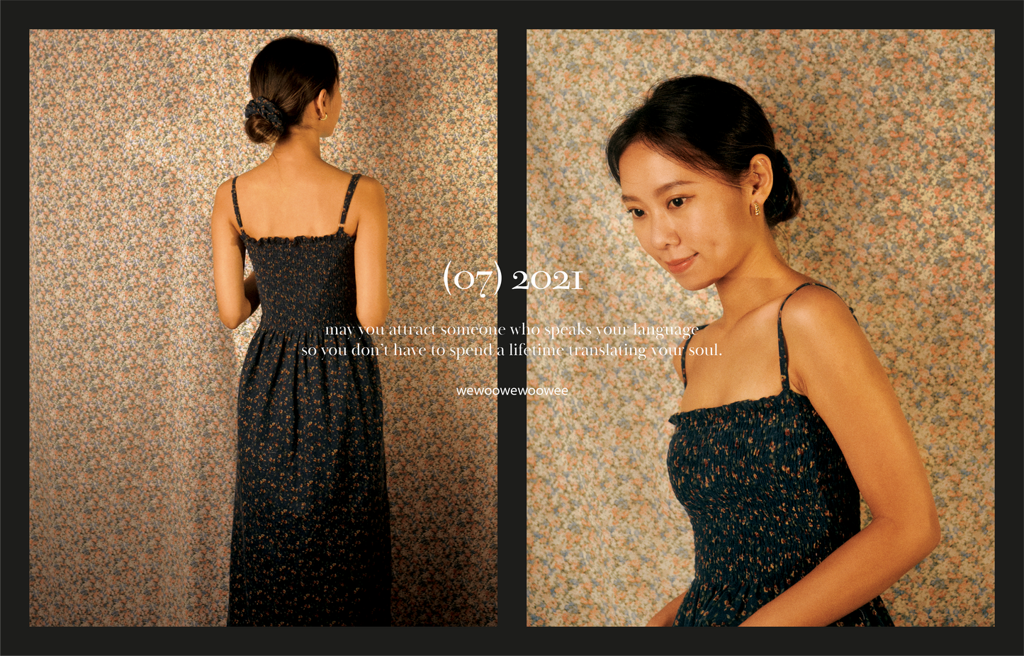 Shirring Daisy Dress - Navy Floral