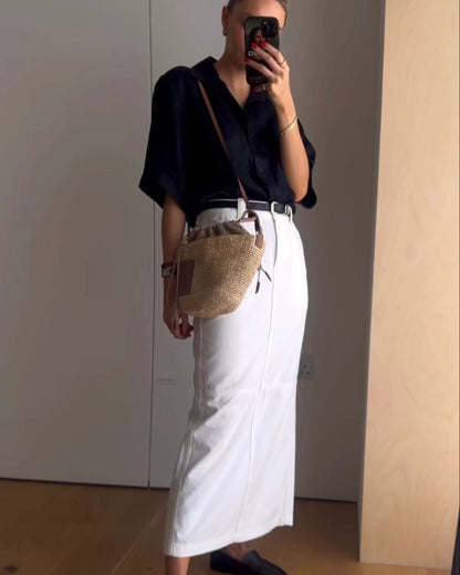 111519 - More About: Roman A-line Maxi Skirt