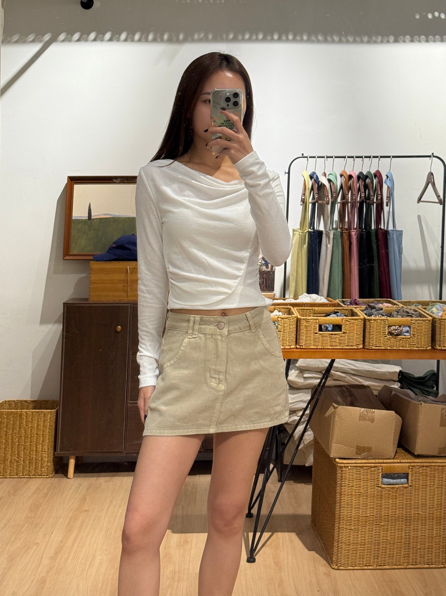111550 - Khaki Cotton Mini Skirt