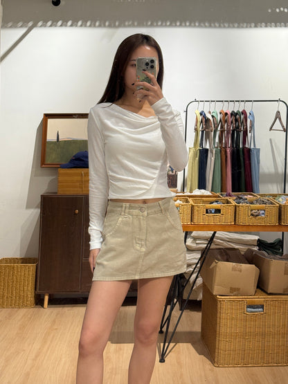 111550 - Khaki Cotton Mini Skirt