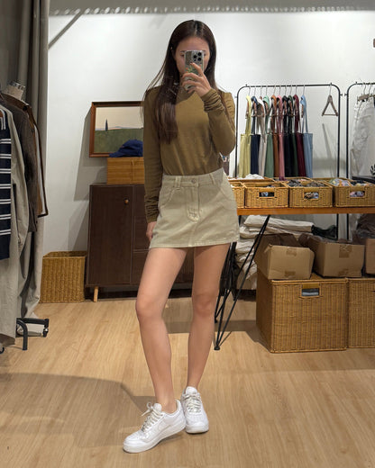 111550 - Khaki Cotton Mini Skirt