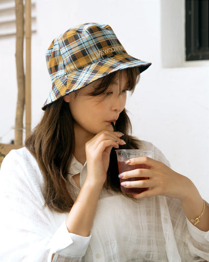 2-Sided Bucket Hat - Yellow Navy Joyful Checkered