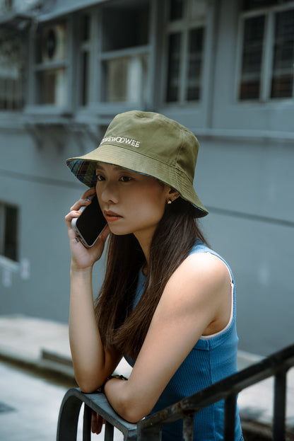 2-Sided Bucket Hat - Blue Olive Joyful Checkered