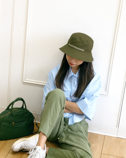 2-Sided Bucket Hat - Blue Olive Joyful Checkered