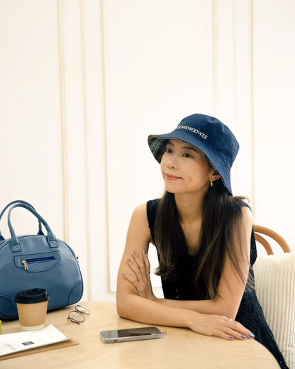 2-Sided Bucket Hat - Yellow Navy Joyful Checkered