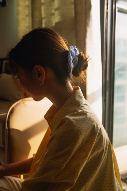 Dotted Blue Striped Scrunchie