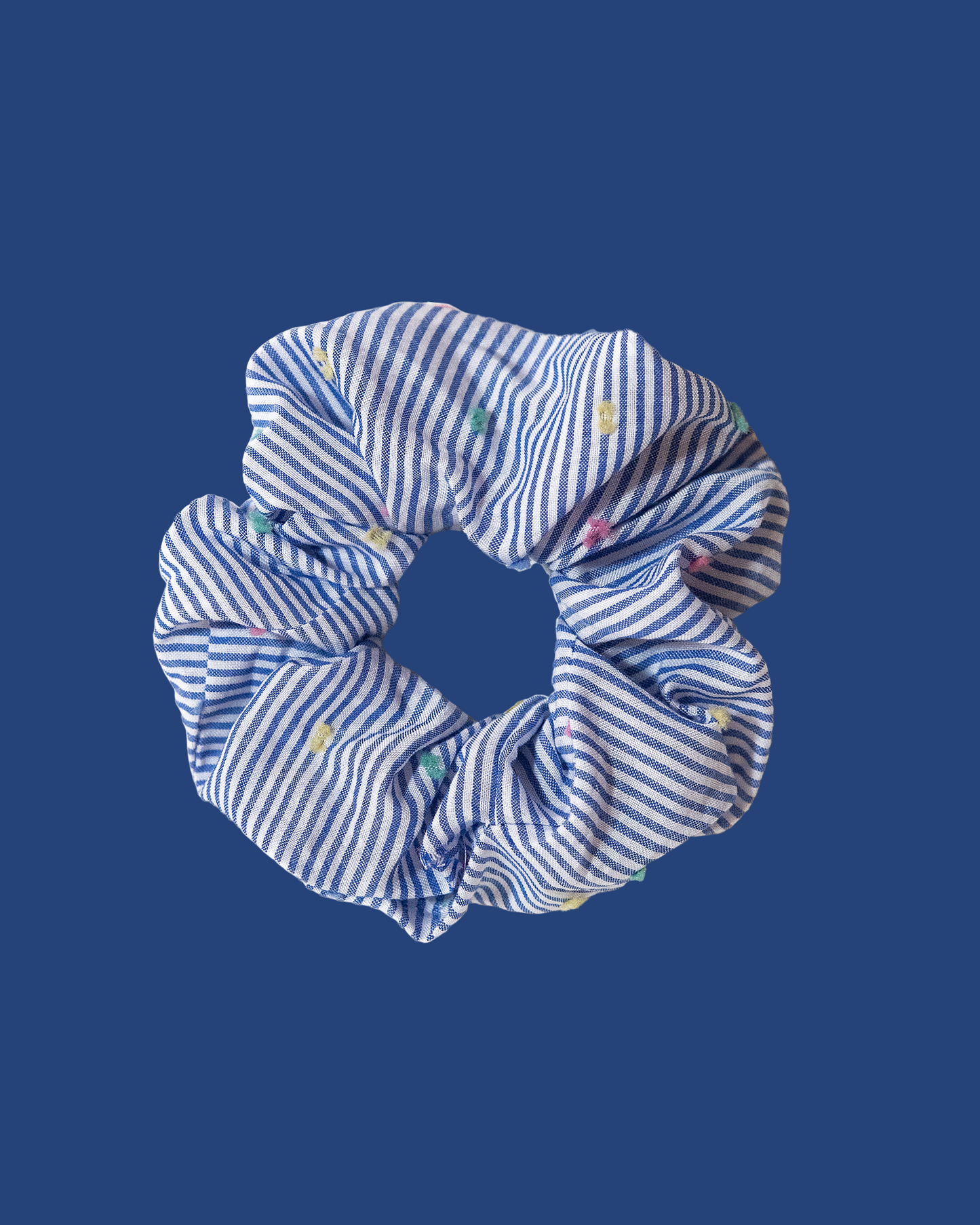 Dotted Blue Striped Scrunchie