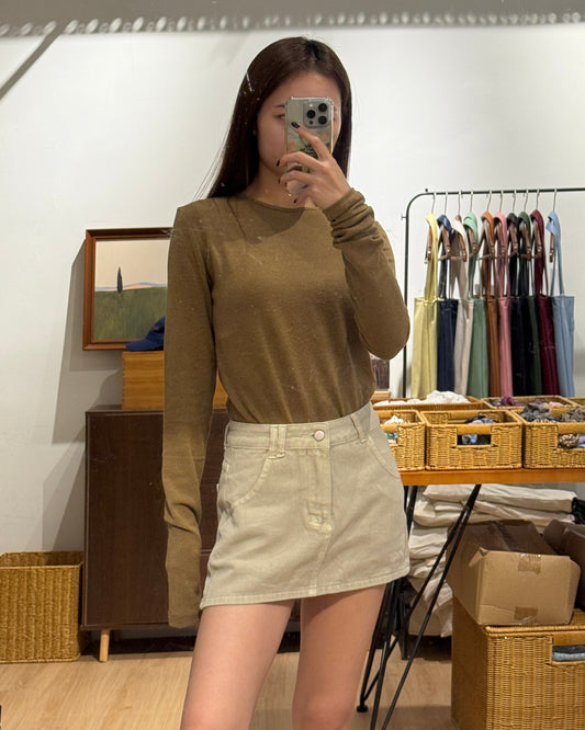 111550 - Khaki Cotton Mini Skirt