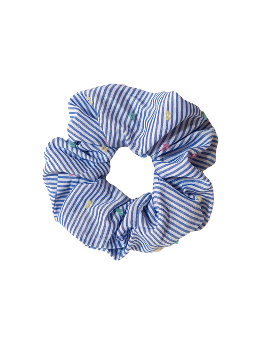 Dotted Blue Striped Scrunchie