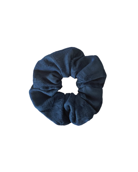 Navy Knitted Floral Scrunchie