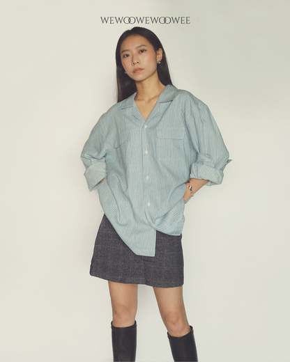 Lia Pocket Shirt - Striped Light Blue