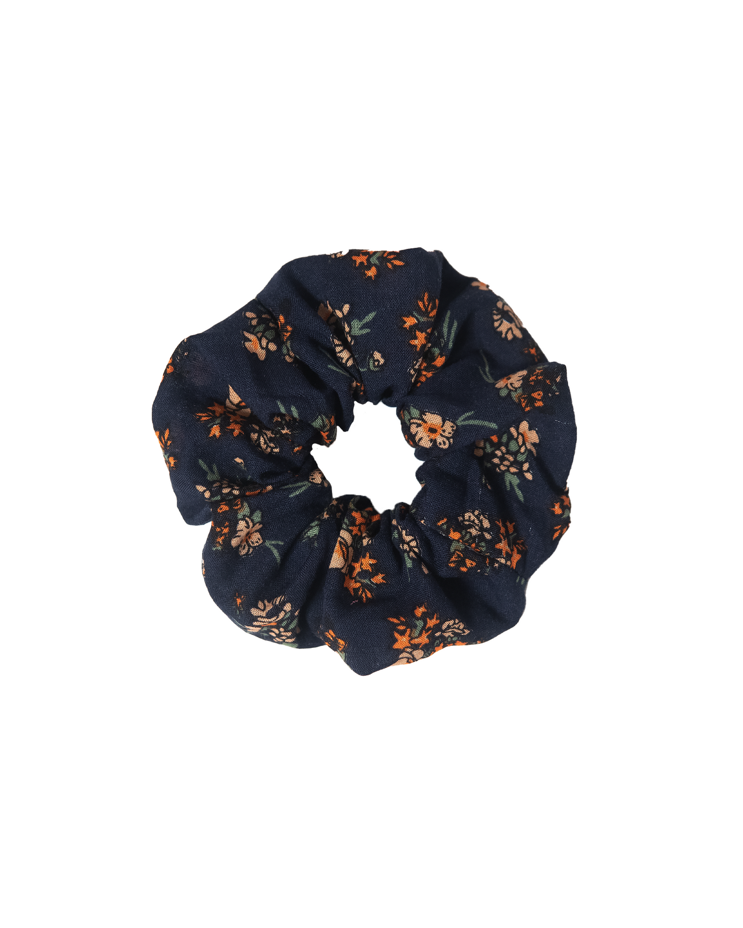 Thin Cotton Navy Floral Scrunchie