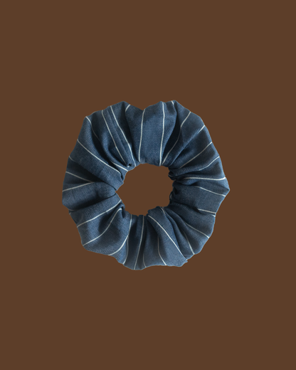 Wide Striped Blue Scrunchie