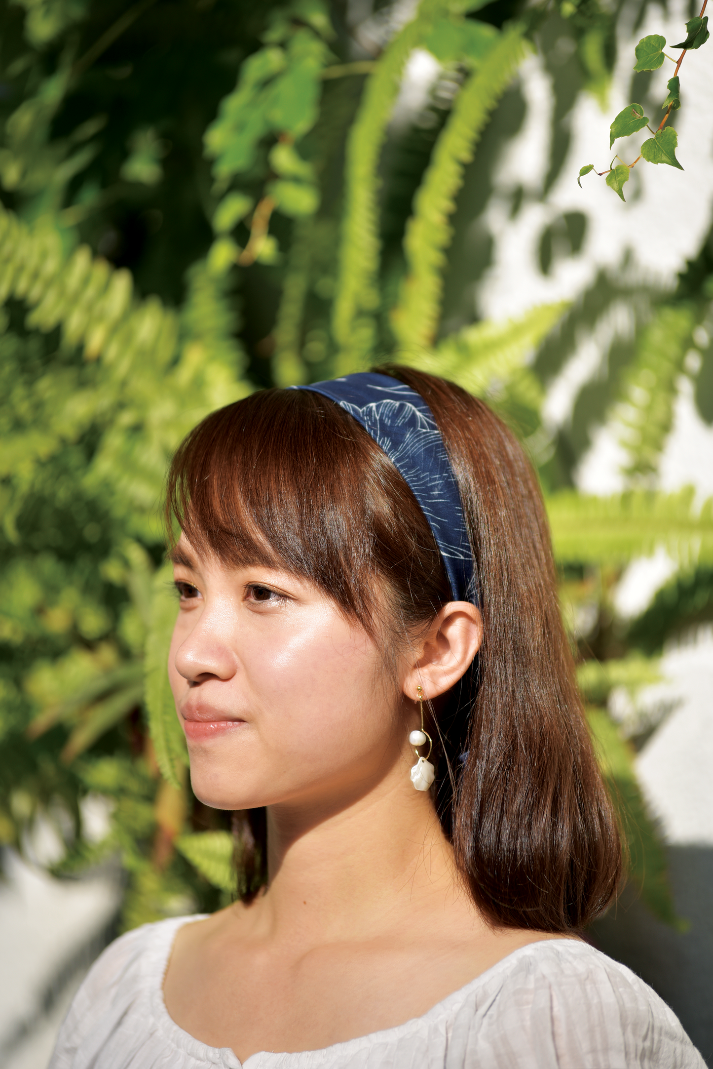 Chiffon Blue Leaves Hairscarf