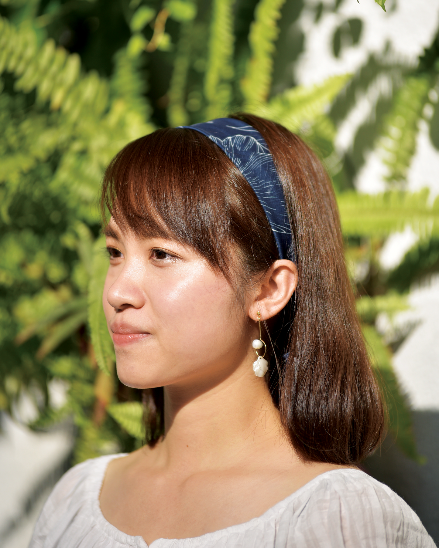 Chiffon Blue Leaves Hairscarf