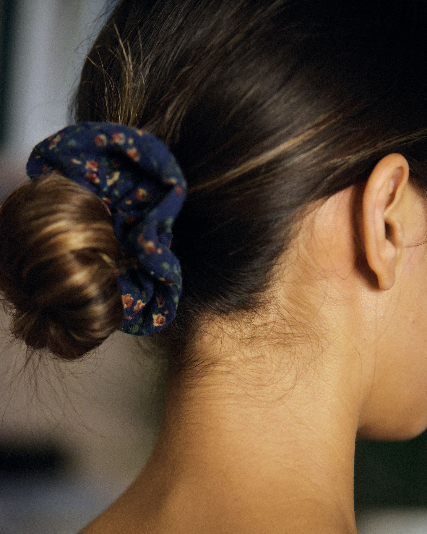 Navy Floral Scrunchie