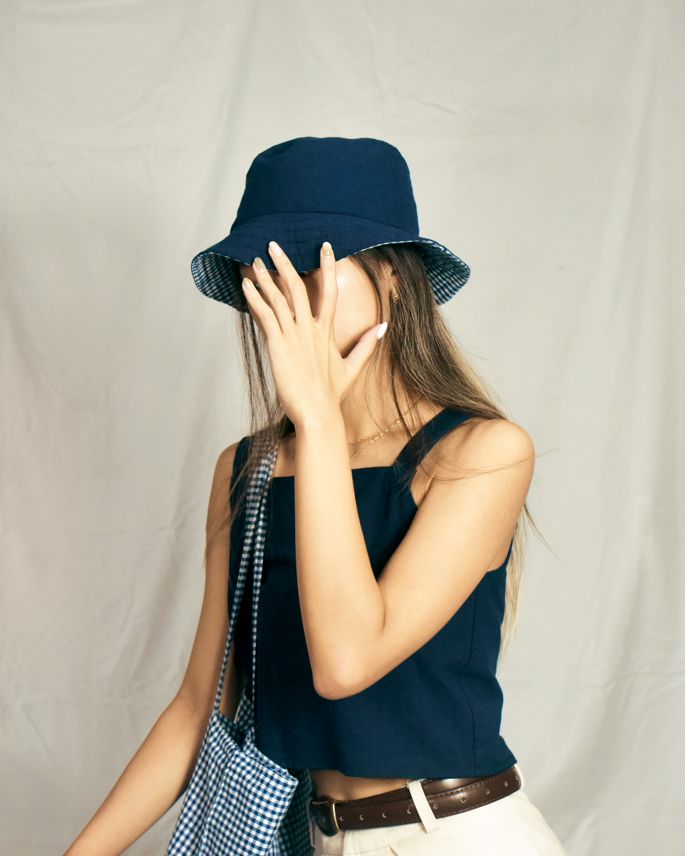 2-Sided Bucket Hat - Navy Gingham