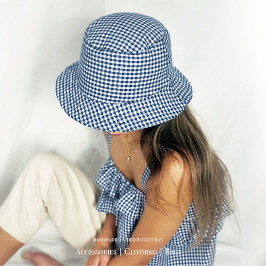 2-Sided Bucket Hat - Navy Gingham