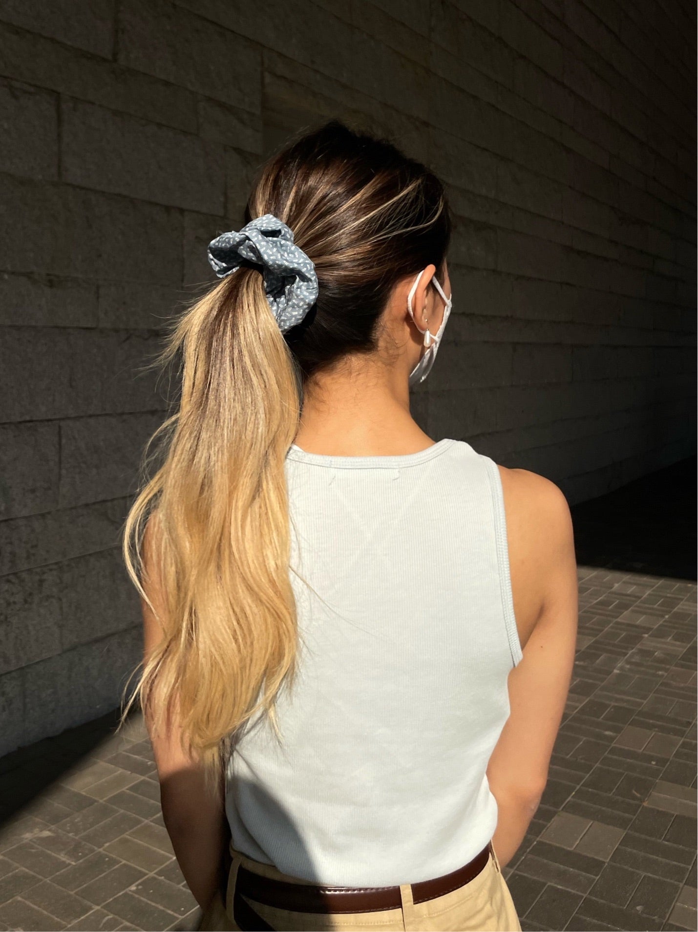 Sky Blue Print Scrunchie