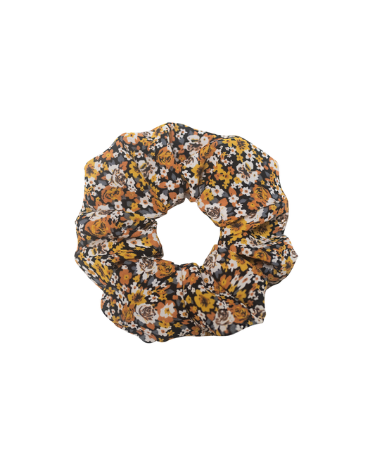 Orange Floral Chiffon Scrunchie